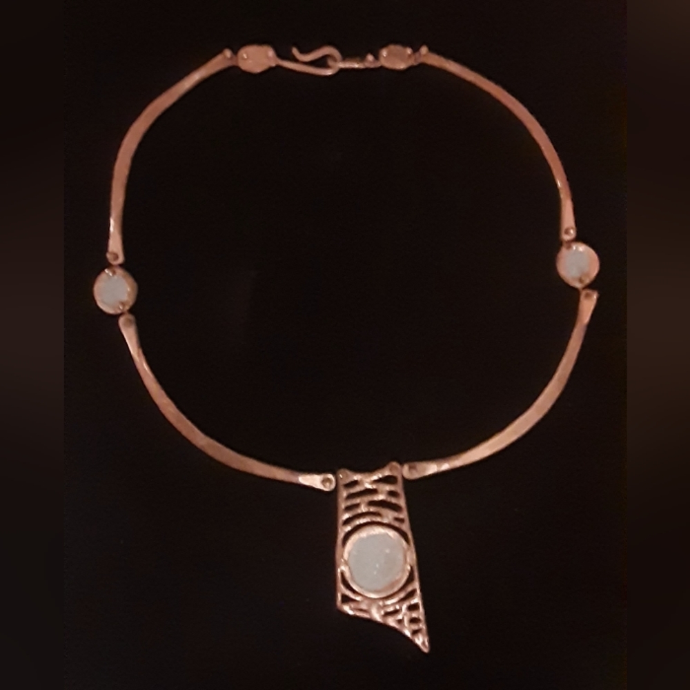 c1970's ANNE DICK BRONZE BRUTALIST CHOKER w/Turquise Enamel Stations